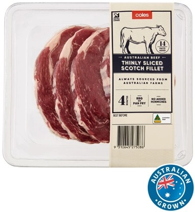 Coles Australian No Added Hormones Beef Scotch Fillet Thin Cut Steak 400g