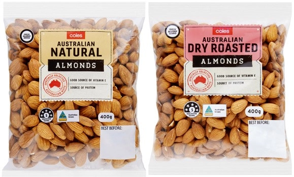 Coles Dry Roasted, Natural or Smoked Almonds 400g Pack