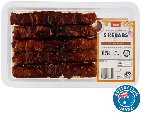 Coles RSPCA Approved Chicken Kebabs Honey & Soy 375g