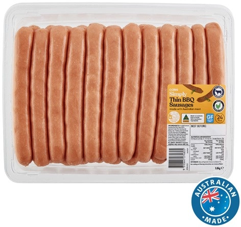 Coles Simply Thin BBQ Sausages 24 Pack 1.8kg