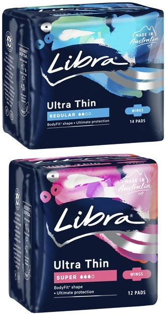 Libra Ultra Thin Pads With Wings Super 12 Pack or Regular 14 Pack