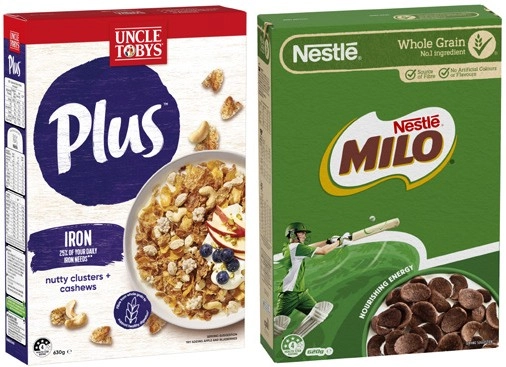 Nestlé Milo Cereal 535g-620g or Uncle Tobys Plus Cereal 565g-705g