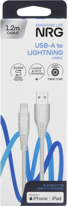 NRG USB-A to Lightning Cable White 1.2 Metre 1 Each