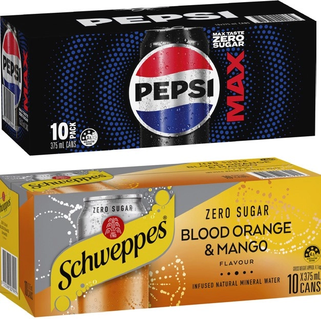 Pepsi, Solo or Schweppes Soft Drink or Schweppes Infused Sparkling Water 10x375mL