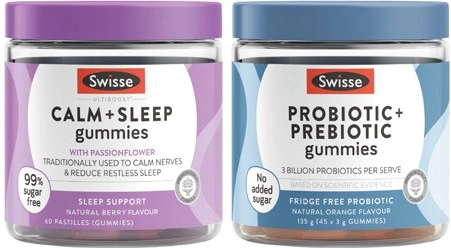 Swisse Probiotic + Prebiotic Gummies 45 Pack or Calm + Sleep Gummies 60 Pack