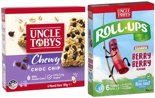 Uncle Tobys Muesli Bars 185g or Roll Ups 94g