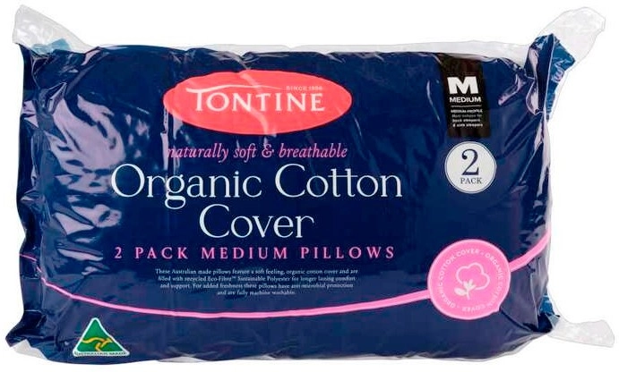 50% off Tontine Organic Cotton Cover Standard Pillow 2 Pack