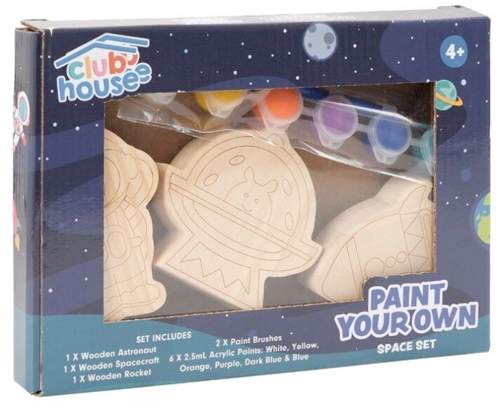 NEW Club House Spaceship Paint Your Own Wooden Shapes 3 Pack