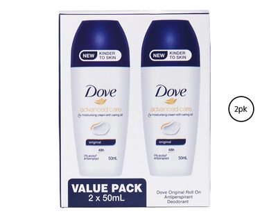 Dove Antiperspirant Roll-On Deodorant for Men or Women 2 x 50ml