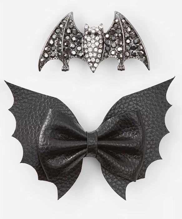 2 Pack Black Halloween Bat and Bow Hair Clips