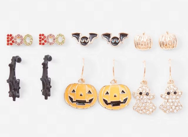 6 Pack Halloween BOO Ghost Earrings - Gold Tone