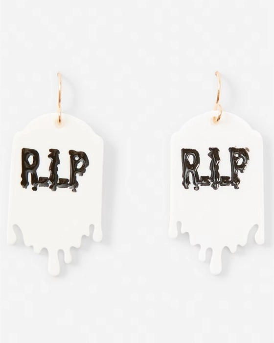 Halloween RIP Earrings - White