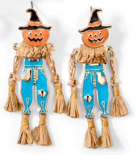 Halloween Scarecrow Drop Earrings - Blue