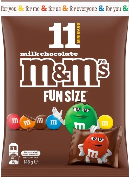 M&M’s 11 Pack Fun Size Milk Chocolate Share Pack 148g