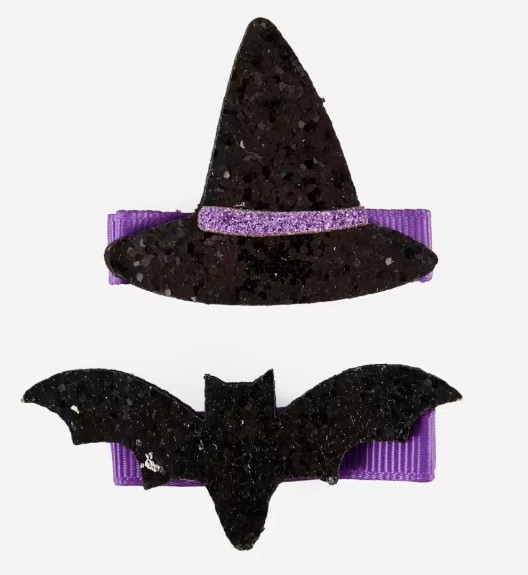 NEW 2 Pack Black and Purple Bat and Hat Hair Clips