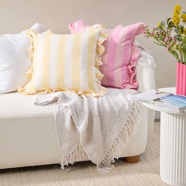 Audrey Pink Ruffle Cushion by M.U.S.E.