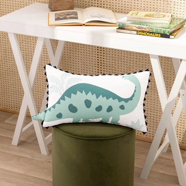 Kids Bad to the Bone Dinosaur Oblong Cushion by Pillow Talk