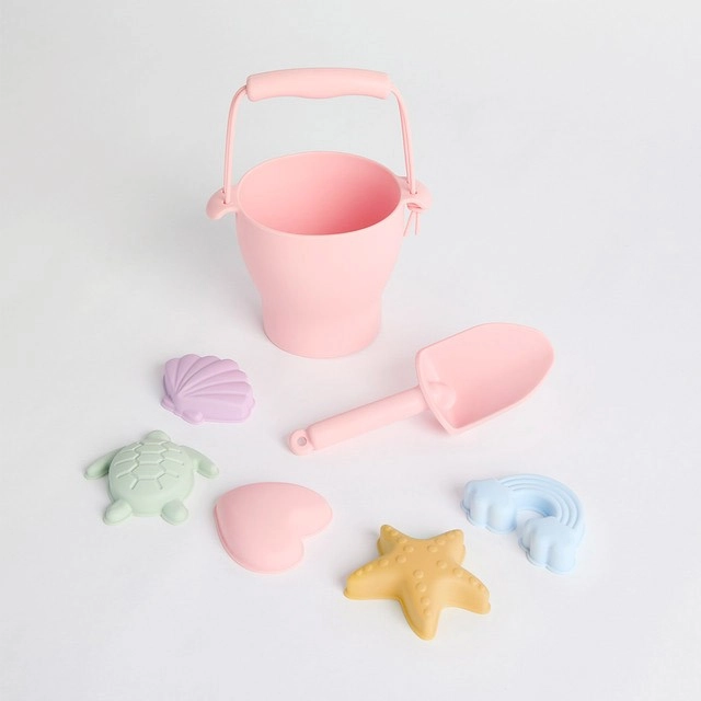 Kids Silicone 8 piece Pink Beach Bucket Set by Pillow Talk