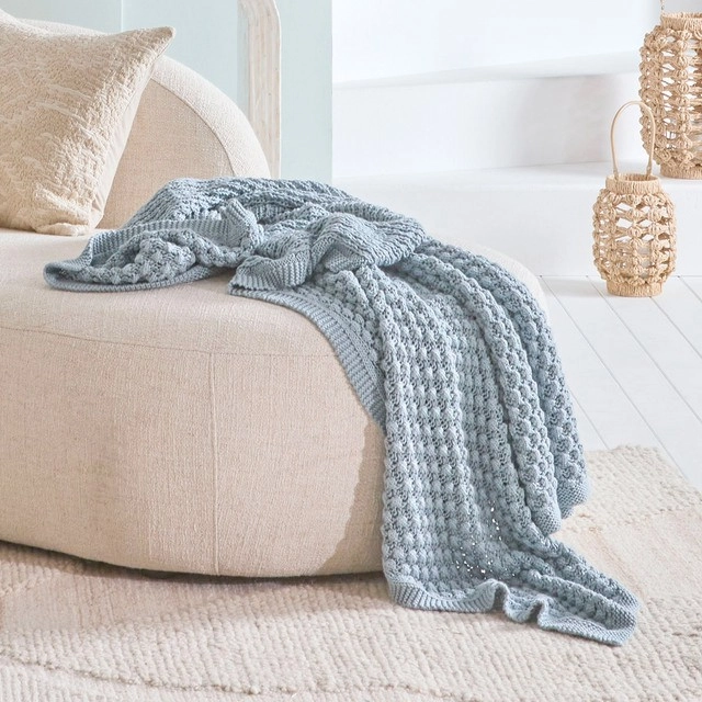 Popcorn Knitted Cotton Throw by M.U.S.E.