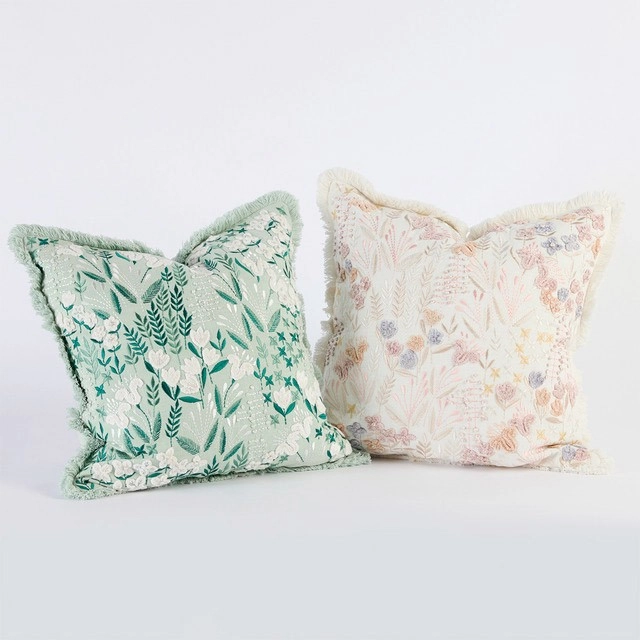 Tulip Fields Embroidered Square Cushion by M.U.S.E.