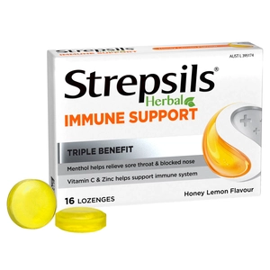 Strepsils Herbal Immune Support Honey Lemon 16 Lozenges