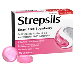 Strepsils Sugar Free Strawberry 36 Lozenges