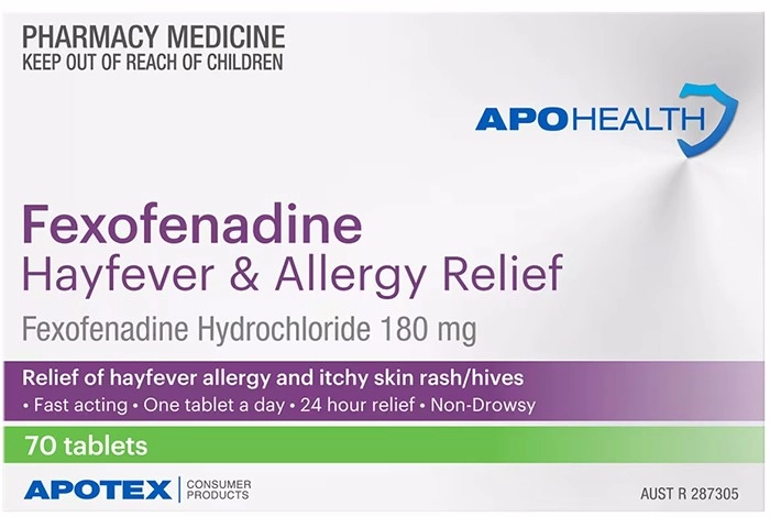 Apohealth Fexofenadine 180mg Hayfever & Allergy Relief 70 Tablets