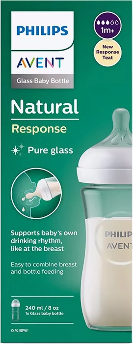 Avent Natural Response Baby Glass Bottle 0 Months+ 240ml - 1 Pack