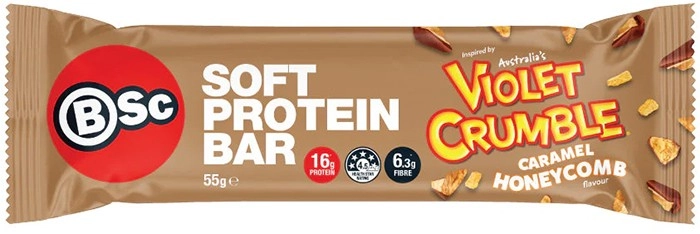 Bsc Body Science BSc x Violet Crumble Soft Protein Bar 55g Caramel Honeycomb x 12