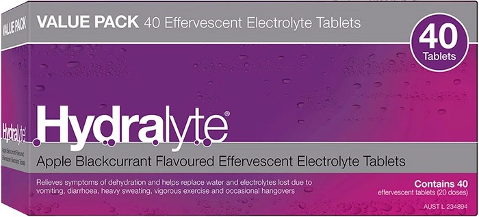 Hydralyte Effervescent Electrolyte Tablets Apple Blackcurrant 40 Pack