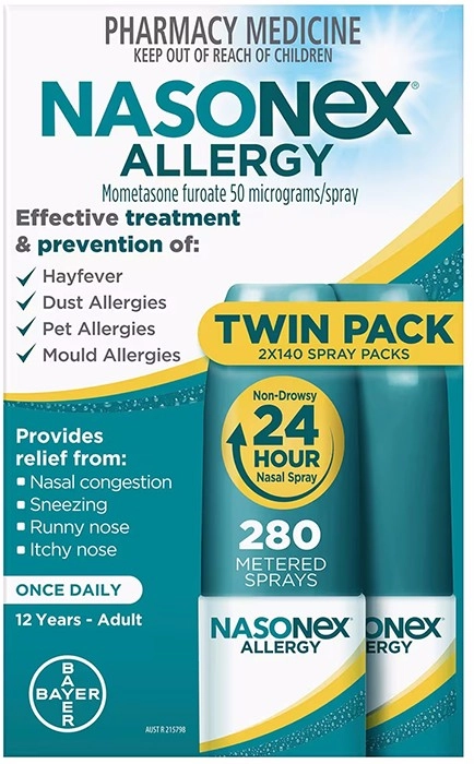 Nasonex Allergy Non- Drowsy 24 Hour Nasal Spray 2 x 140 Metered Sprays