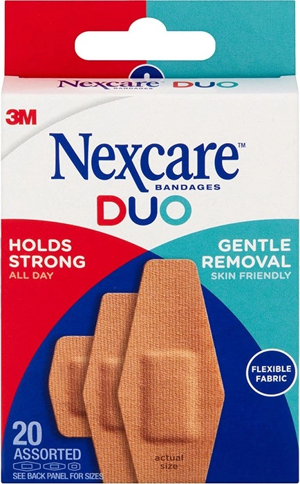 Nexcare Duo Fabric Bandages Assorted 20 Pack