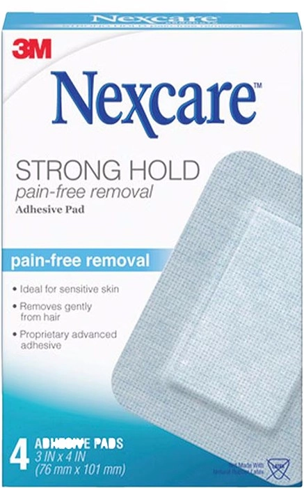 Nexcare Strong Hold Pain-Free Removal Adhesive Pads 76mm x 101mm 4 Pack