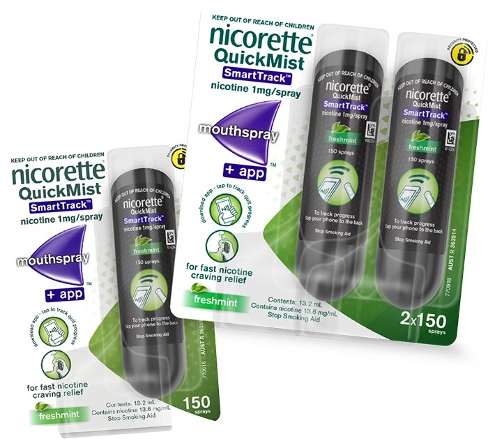 Nicorette Quit Smoking QuickMist Nicotine Mouth Spray Smart Track 3 x 150 Sprays