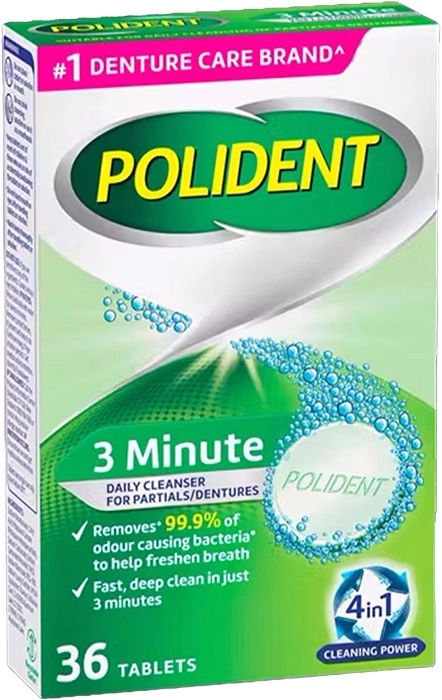 Polident 3 Minute Daily Cleanser for Dentures 36 Tablets