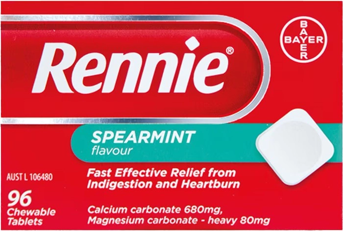 Rennie Indigestion & Heartburn Relief Spearmint 96 Chewable Tablets