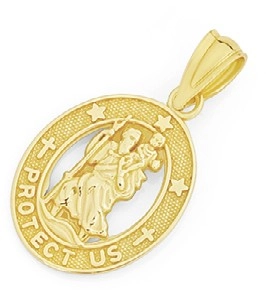 9ct Gold 13mm St. Christopher Oval Medal Pendant