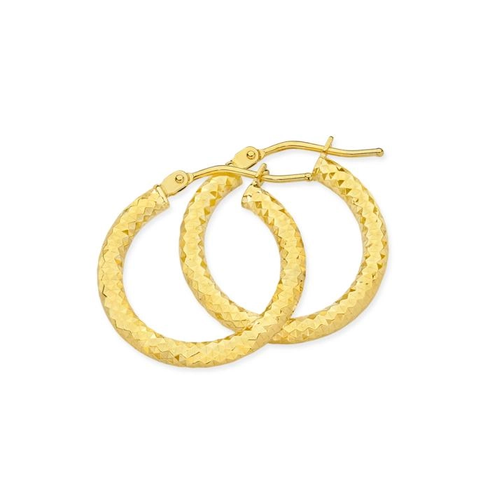 9ct Gold 15mm Diamond-Cut Hoop Earrings