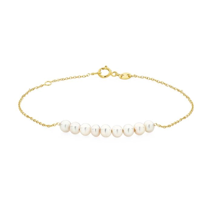 9ct Gold 18.5cm Cultured Fresh Water Pearl Bracelet with Chain