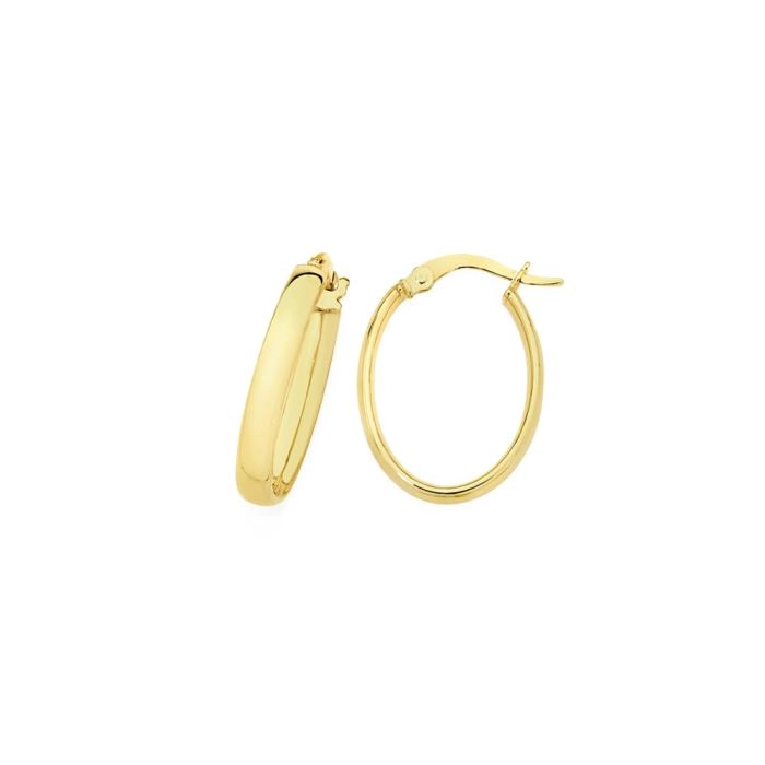 9ct Gold 19mm Half Round Oval Hoop Earrings