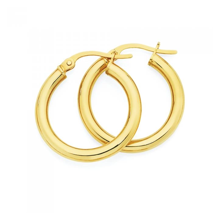 9ct Gold 2.5x15mm Polished Hoop Earrings