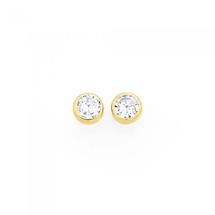 9ct Gold 3mm Round Cubic Zirconia Stud Earrings