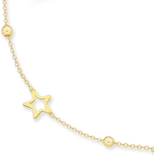 9ct Gold 45cm Open Star & Bead Trace Necklet