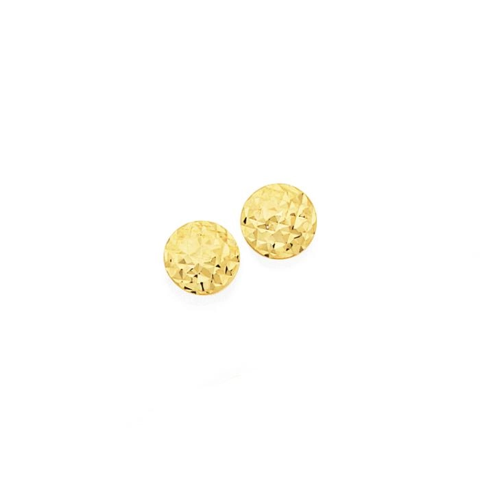 9ct Gold 6mm Diamond-cut Button Stud Earrings