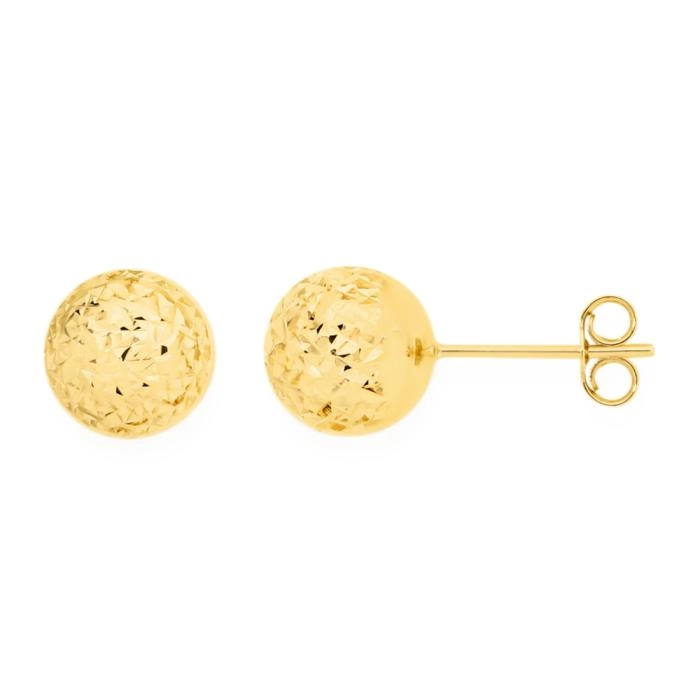 9ct Gold 8mm Diamond-cut Ball Stud Earrings