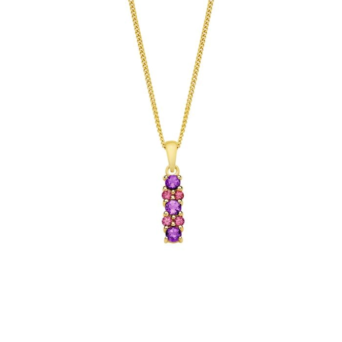 9ct Gold Amethyst/Rhodolite Bar Pendant