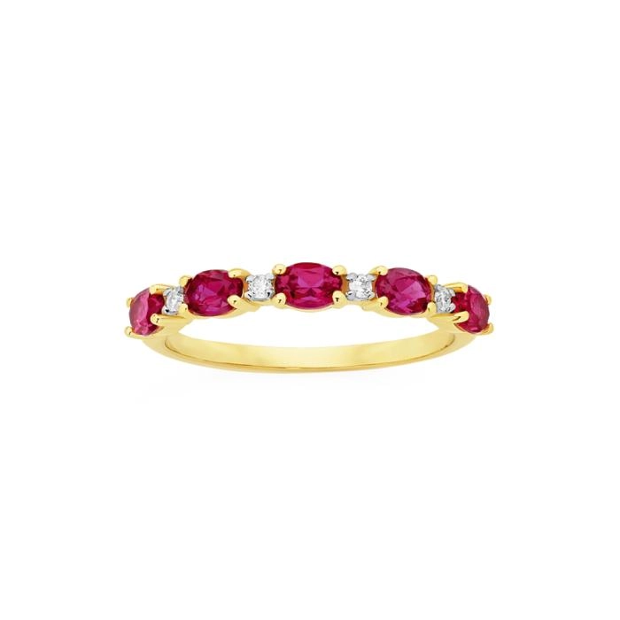 9ct Gold Created Ruby & Diamond Anniversary Band