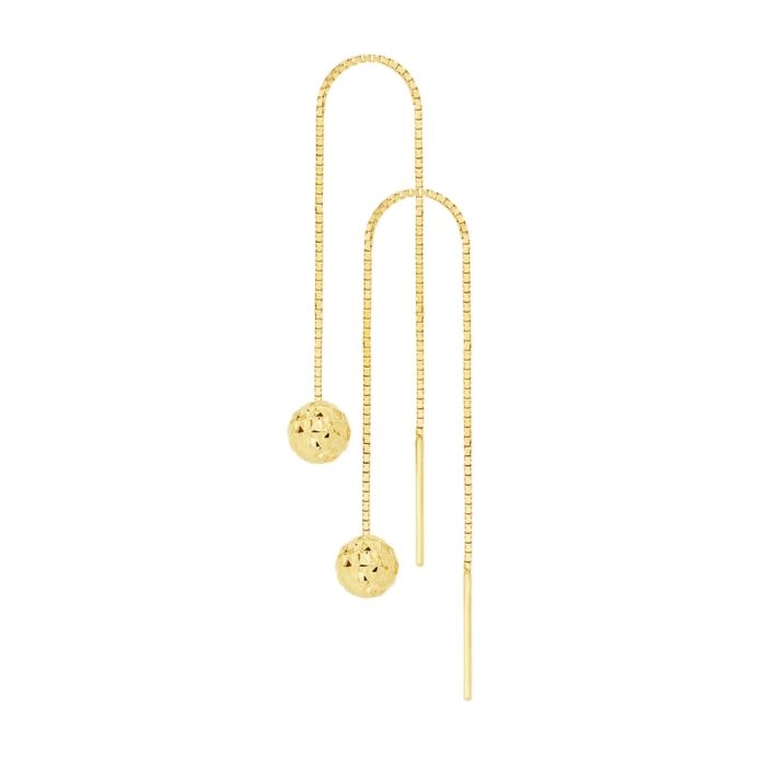 9ct Gold Diamond-Cut Ball Thread Drop Earrings