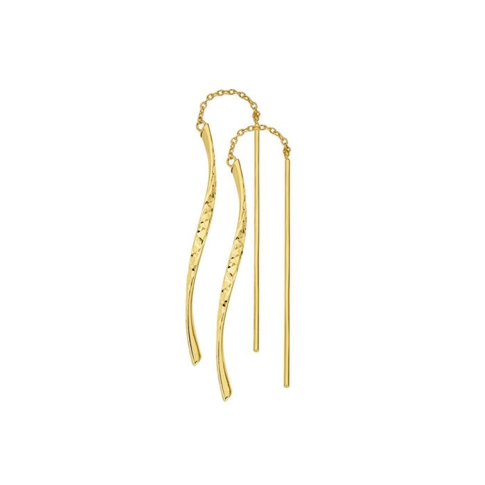 9ct Gold Diamond-Cut Twist Bar Thread Through Earrings