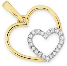 9ct Gold Diamond Double Heart Pendant